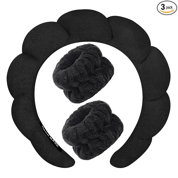 Spa Headbands for Washing Face Soft Puffy Bubble Headbands Wristband for Women Girls Makeup Skin Care Facial Beauty Shower Towel Hairband