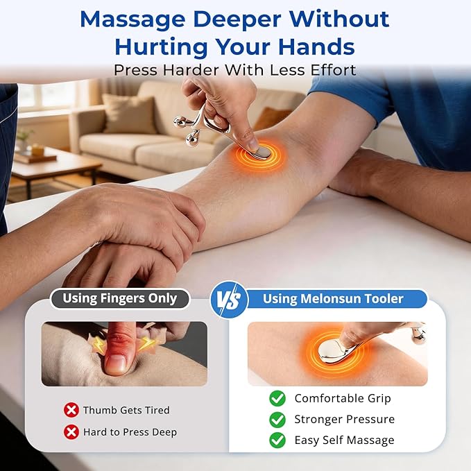 Melonsun Trigger Point Massage Tool & Gua Sha for Face & Body - All-in-1 Deep Tissue Muscle Scraper and Thumb-Saver Acupressure Tool for Face Sculpting, Full-Body Massage, and Tension Relief