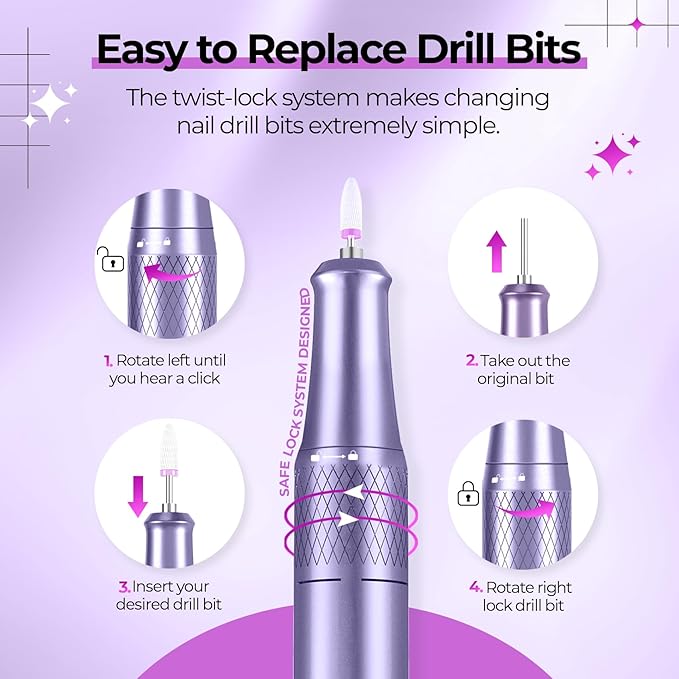 JOSGLOI Electric Nail Drill Professional: 40000RPM Electric Nail File Kit E File Nail Drill Machine with LCD Display for Acrylic Gel Nail, Manicure Pedicure Polishing Nail Grinder for Salon Home Use