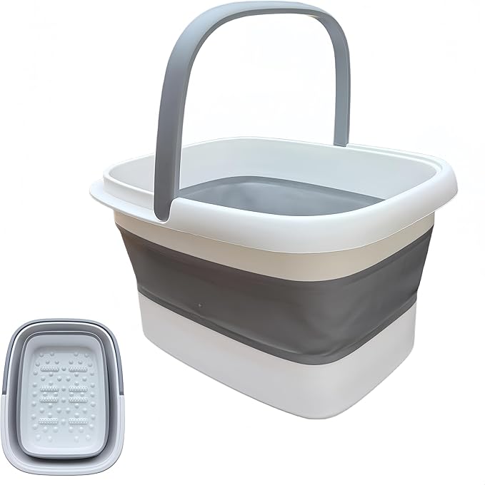 15L(4GL) Collapsible Foot Soak Tub with Handle and Massage Acupoint, Bath Massager for Dry Cracked Feet, Plastic Foot Bucket(Gray-B)