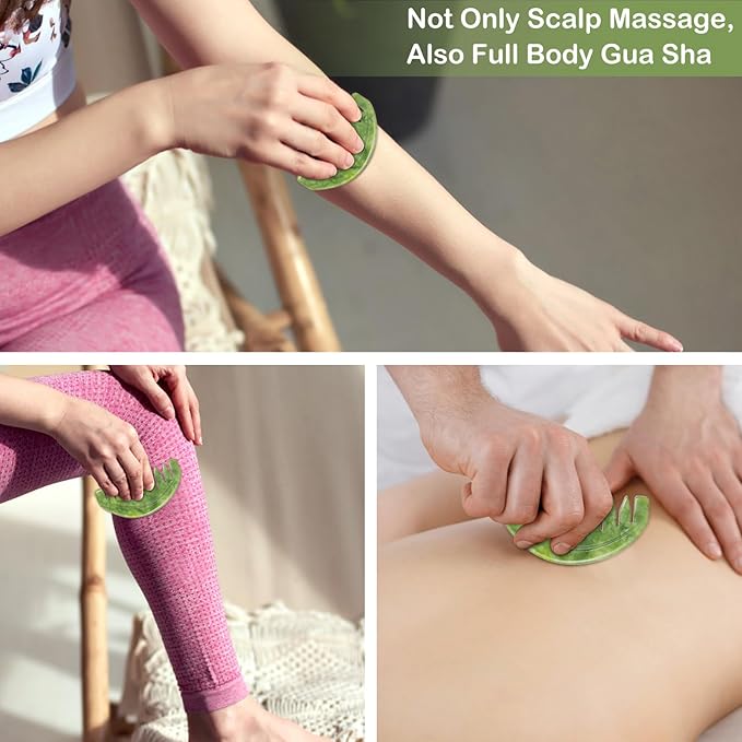 Scalp Massage Comb, Scalp Massager for Hair Growth, Head Scratcher for Itchy Scalp, Natural Gua Sha Jade Stone for Stress Relief, Meridian Brush