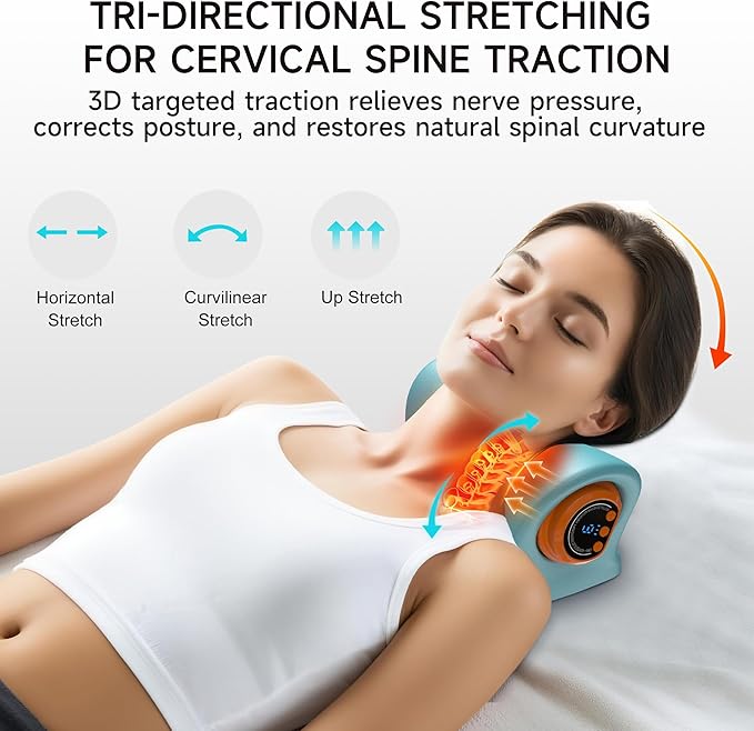 snawowo Neck Massager with Heat,3 in 1 Portable Massager with Cervical Traction &Comfortable Stretching–Adjustable Intensity for Neck & Shoulder Relaxation at Home, Office
