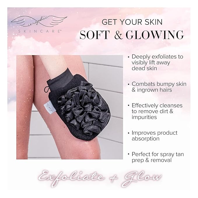 Seraphic Skincare Ultra-Luxe Exfoliating Mitt for Traditional Korean Exfoliation – Body Exfoliator with Mesh Shower Gloves for Gentle Cleansing, Viscose Fiber Loofah to Exfoliate and Rejuvenate Skin