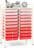 Giantex 20 Drawers Rolling Cart, Mobile Storage Drawer Cart, Classroom Organizer Cart for Office School Supplies Teacher Tools Paper Craft Small Printer, Utility Cart on Wheels, Gradient Pink