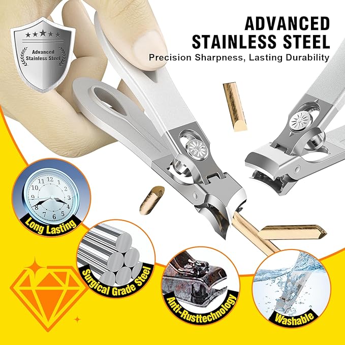 Toenail Clippers for Thick Toenails, Wide Jaw Opening Nail Clippers for Men, Heavy Duty Ingrown Toenail Clippers Nail Cutters, Eagle Beak Slanted Nail Clippers，3-Piece Set with Case