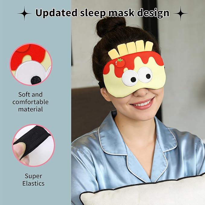 PERFECTSIGHT Sleep Eye Masks, Cute Sleep Eye Cover Lightweight Adjustable Eyeshade Mask Cover for Women Men Sleep Travel Nap, French Fries