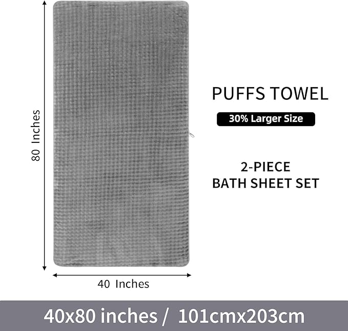 KBY Bath Towels Set of 2, Extra Large Bath Sheets 40X80 Inches,Quick Dry, Ultra Soft，Durable & Super Absorbent Oversized Bathroom Towel Sets for Adults, Gym, Spa, Pool & Hotel（ Gray）