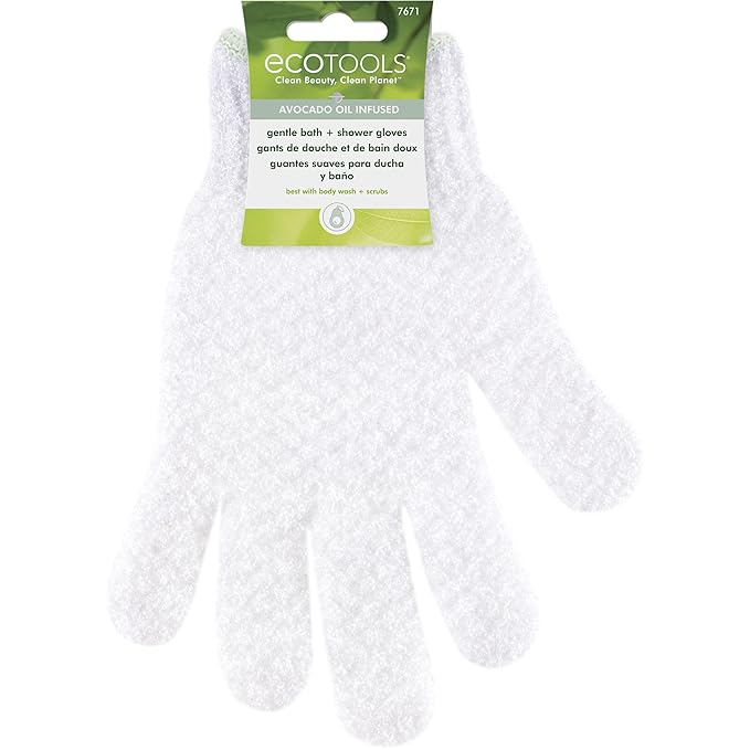 EcoTools Avocado Oil Infused Gentle Exfoliating Bath and Shower Gloves, Exfoliating Body Mitt for Soft Skin, For Body Soap and Body Scrub, Pack of 2-2 Gloves Total