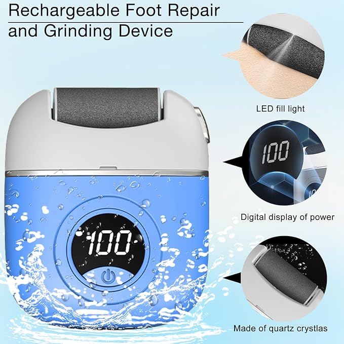 Callus Remover Foot File,Electric Foot File Grinding Machine Foot Repair and Grinding Device,Upgrade Digital Display Electric Foot Exfoliating Scrubber with 3Grinding Heads 2Speeds (Blue)