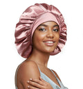 22 Momme 100% Real Mulberry Silk Bonnet for Sleeping Women, Large Hair Care Bonnet for Long Curly Hair, Double Layer Silk Wrap with Soft Elastic Band, Non-Slip Sleep Cap, Pink