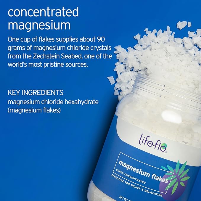 LIFE-FLO Magnesium Bath Flakes - Unscented Magnesium Flakes with Ancient Trace Minerals from the Zechstein Seabed - Epsom Salt Bath Soak Alternative or Relaxing Foot Soak - 60-Day Guarantee - 44oz