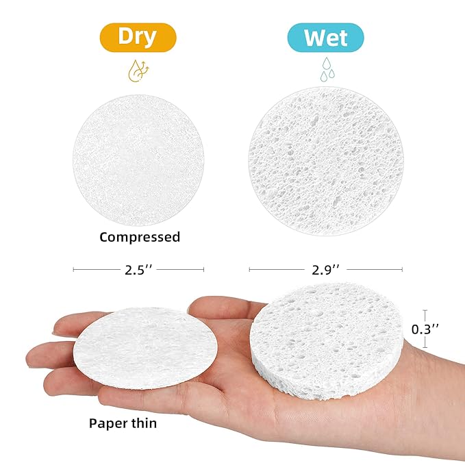 120-Count Compressed Facial Sponges|Kickleen100% Natural Cellulose Cosmetic Spa Sponges for Daily Facial Cleansing|Makeup And Mask Removal|Exfoliating|Skin Massage|Pore Exfoliation (120 Count (White))