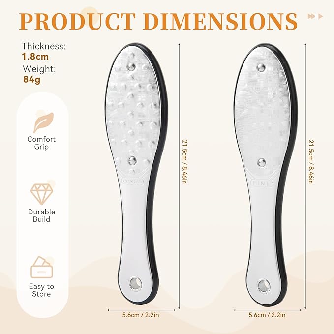 Foot Callus Remover for Feet, Metal Foot File Scraper, Stainless Steel Dual Sided Pedicure Tool Professional Rasp for Hard Skin, Cracked Heels, Wet Dry Use
