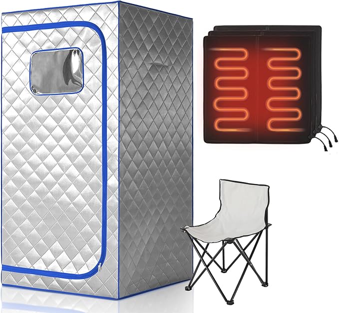 Portable Infrared Sauna, Full Size Far Infrared Sauna, One Person Sauna Tent, Separate Heating Foot Pad and Portable Sauna Chair Home Saunas for Relaxation Detox