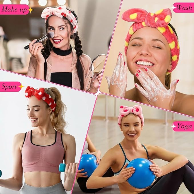WILLBOND 24 Pieces Spa Headband Bulk Skincare Headbands Face Wash Makeup Hairband Bow Facial Washing Face Head Wraps Adjustable Soft Flannel Towel for Women Shower (Casual)