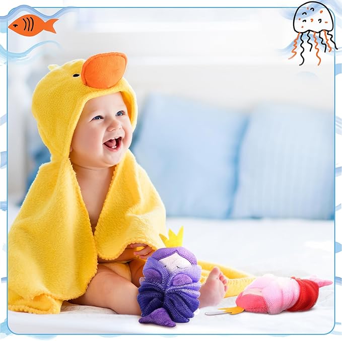 Tatuo 4 Pcs Animal Bath Loofahs Kids Body Loofah Cartoon Shower Cute Bath Sponge Pouf Body Scrubbers Mesh Sponge for Toddler Children Boys Girls Shower Baby Washing Exfoliating (Girls)