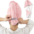 REDKISS Microfiber Hair Towel Wrap for Women, Double Sided Hair Towels with Elastic Strap, Super Absorbent Quick Dry Hair Drying Towel for Long, Thick, Curly Hair, Anti-Frizz Turban (Pink & White)