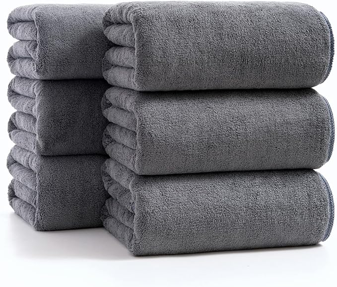 sakano 6-Piece Microfiber Bath Towel Set - Quick-Drying Bath Towels,Absorbent& Lint Free Soft Launder for Family, Gym, and Spa -Dark Gray, 28 x 55 inches