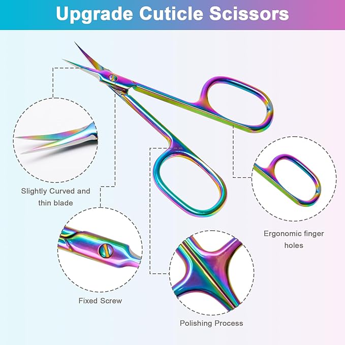 Lermende Cuticle Scissors Extra Fine Curved, Portable Stainless Steel Manicure Scissors with Sharp Curved Blade, Multi-Purpose Russian Manicure Cuticle Trimmer. (Colorful, Square Handle)