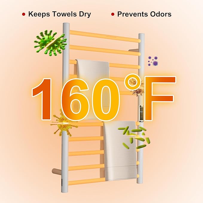 Heated Towel Racks for Bathroom, Wall Mounted Electric Towel Warmer Racks with Timer & Temperature Control, 10 Bar Stainless Steel Towel Heater for Bathroom,White, Plug-in
