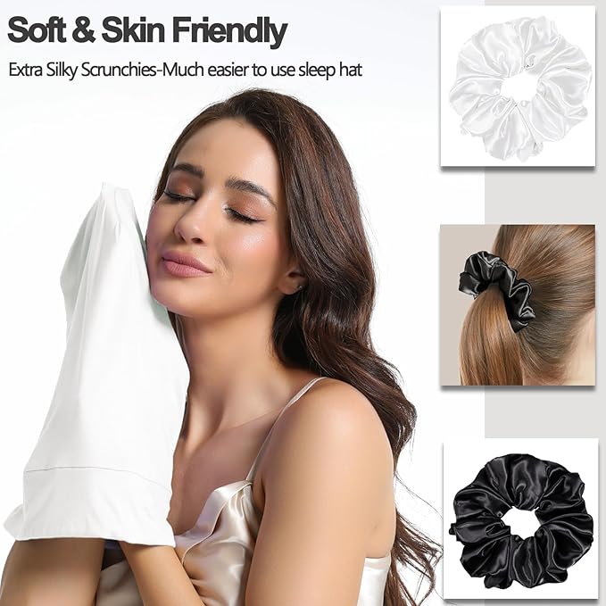 Satin Bonnet for Sleeping Night Cap, Adjustable Satin Lined Silk Bonnets Sleep Cap for Curly Hair Braids Beanie Black Women