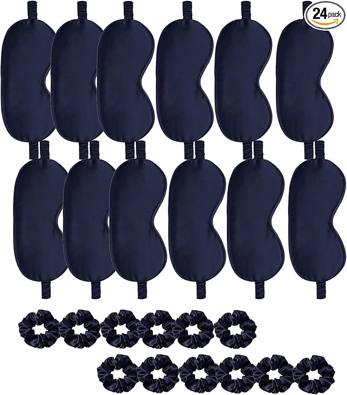 24Pcs Satin Eye Mask Silk Sleep Masks Silky Eyes Cover Blackout Blindfold Eyeshade Scrunchies Hair Ties Travel Wedding Gift