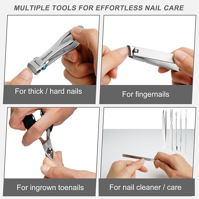 Nail Clippers Kit, 8-Piece Stainless Steel Toenail & Fingernail Clipper with Nail File & Cleaner, Precision Sharp Blade for Easy Clean Cut, Ideal for Men, Women, Seniors, Gift Pack
