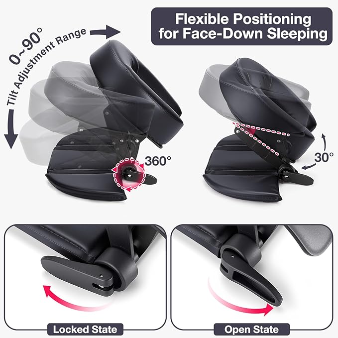 Massage Face Cradle Cushion with Hand Rest Pad, Multifunctional Adjustable Face Down Tabletop Massage Kit for Office Desk & Spa Table Bed, Portable Ergonomic Memory Foam Face Headrest Pillow - Black