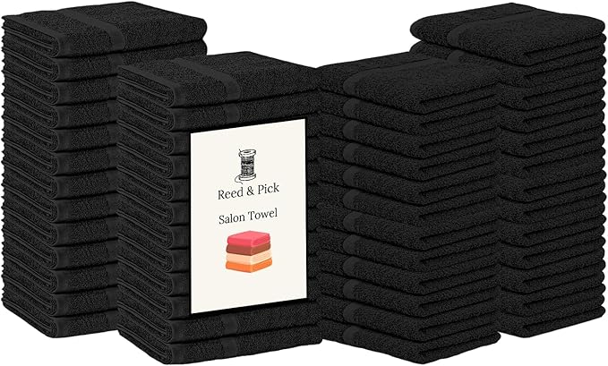 Reed&Pick Salon Towels – 50 Pack Black Hand Towels 100% Cotton Spa Towel – 16x27 inches Highly Absorbable Facial, Gym, Hair, Face, Bulk Small Towels