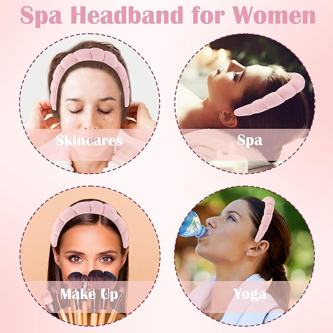 CUBACO Spa Headband and Wristband Set for Women with Ice Jade Roller and Gua Sha, Skin Care Set Tools Puffy Makeup Headband Teen Girl Gifts Trendy Stuff Hair Accessories for Women