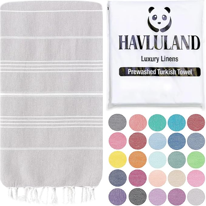 HAVLULAND Turkish Beach Towels, Oversized 40"x72" Turkish Bath Towel, Highly Absorbent Quick Dry Sand Free Beach Towels for Beach Pool Spa Gym Yoga Travel Camping Picnic Blanket - Light Grey