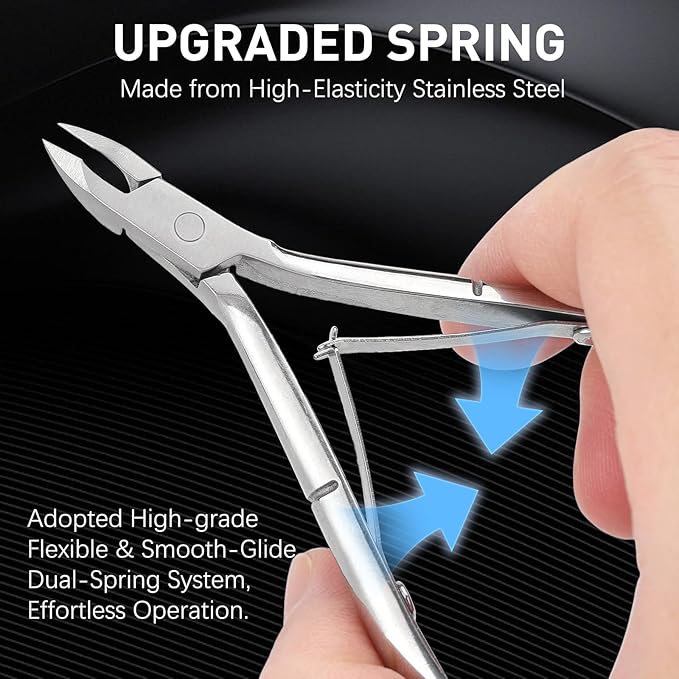 Precision Cuticle Nippers Trimmer Set, Double Spring Cuticle Remover Pusher Cutter, Manicure Pedicure Tools for Toenails Hard Skin Nail Care Supplies, Nail Clippers&Scissors (Silver 2 PACKS)