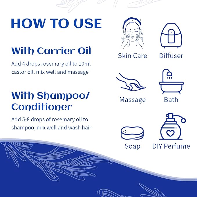 HIQILI Rosemary Oil for Hair Growth, Add to Shampoo & Conditioner, 100% Pure Undiluted - 16 Fl Oz