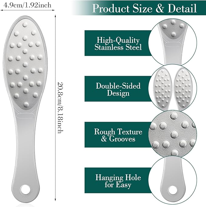 JIEYAO Stainless Steel Foot File, Metal Foot Scraper, Professional Foot File Callus Remover Double-Sided Foot Rasp Scrubber Pedicure Foot Care Tools for Wet & Dry Skin Heel Grater for Feet