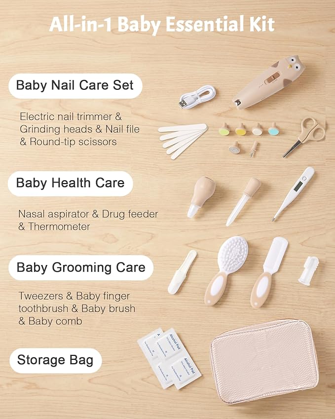 Lictin Baby Healthcare and Grooming Kit, 26 in 1 Rechargeable Baby Nail Trimmer Electric Set,Safe Baby Nail File with Auto Light, Newborn Baby Safety Care Set for Newborn Infant Toddlers Boys Girls