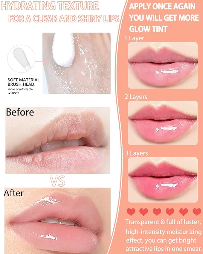 Plumping Lip Glow Oil, Hydrating Tinted Lip Oil Gloss, Transparent Toot Lip Oil, Long Lasting Lip Balm Moisturizing Glow Oil Fresh Texture,Christmas Makeup Gift, Lip Tint Lip Care Product-#0000