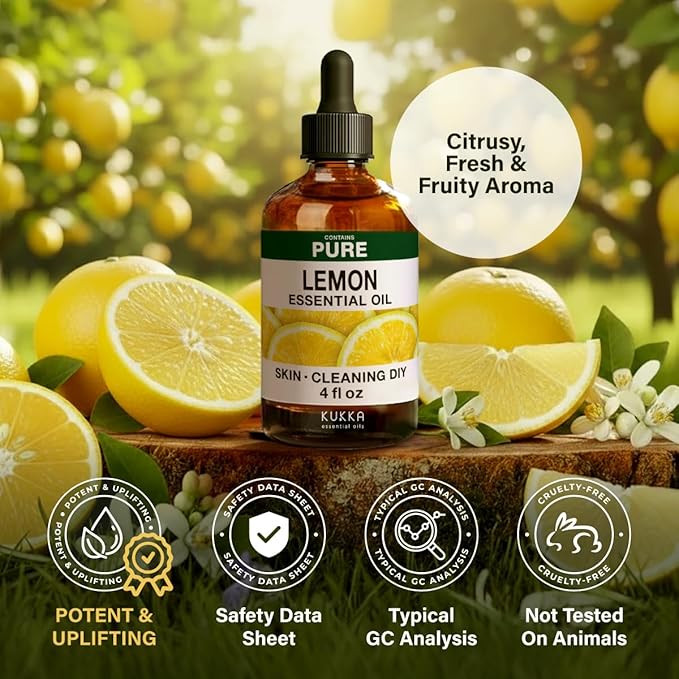 100% Pure Lemon Oil - 4 Fl Oz Lemon Essential Oil for Hair, Skin, Diffuser, Aromatherapy & DIY Soap Making Scent