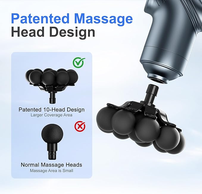LEERCON Massage Gun Deep Tissue, Back Massager for Pain Relief, Silent Mini Muscle Massager with 9 Massages Heads Birthday Gifts for Men Women Dad Him (Blue)