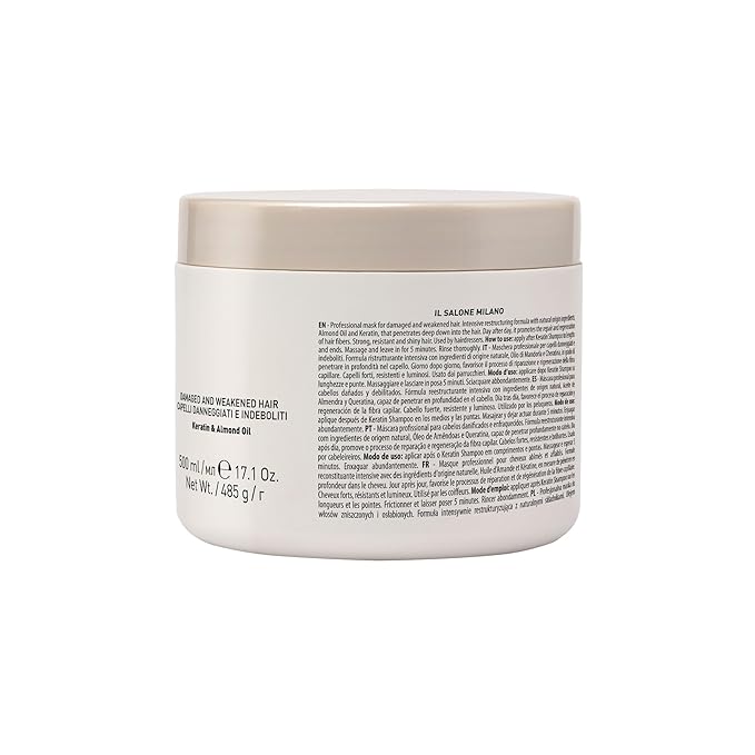 Il Salone Milano Professional Keratin Hair Mask for Damaged Hair - Repair Treatment to Nourish and Strengthen Hair Fibers - Frizz Control - Smoothing - Hair Straightening (16.9 oz)