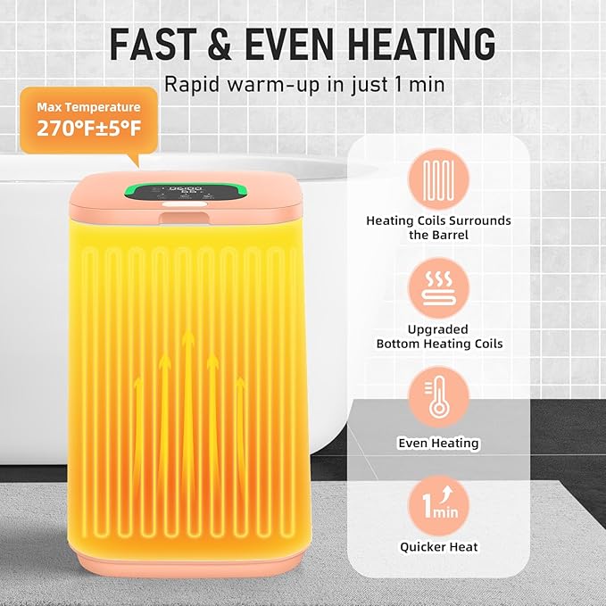Towel Warmer for Bathroom, 23L Large Towel Warmers, Heated Towel Warmer Bucket with LED Display, 3 Heating Modes, 20/40/60 Min, Auto Shut Off, Child Lock, Hot Towel Heater Warmer Spa, Orange