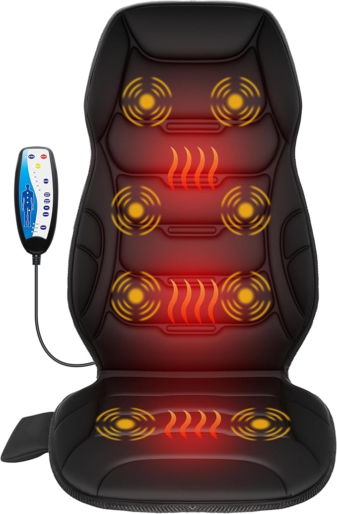 COMFIER Back Massager with Heat, Vibration Massage Seat Cushion with 8 Massage Nodes & 5 Modes, Adjustable Chair Massager Pad for Home Office, Heated Chair Pad, Mother‘s Day Gifts for Mom