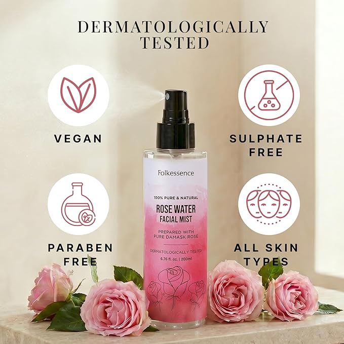 Folkulture Rose Water Spray for Face - Hydrating Face Mist & Hair Spray | 100% Natural, Alcohol-Free Skin Care & Makeup Setting Spray with Damask Rosewater| Agua De Rosas para La Cara - 6.76 Fl Oz