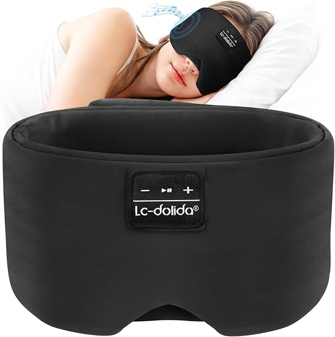 LC-dolida Sleep Mask with Bluetooth Headphones, Ice Silk Sleep Headphones with Bluetooth 5.4, Total Blackout Eye Mask for Sleeping, Sleep Soft Mask for Women Men, All Night Sleep, Travel(Black)