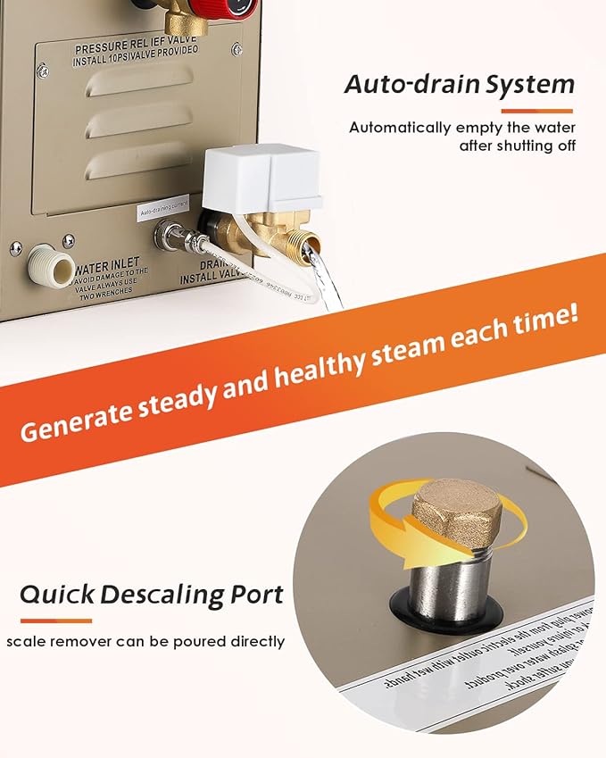 Steam Shower Generator Kit 15KW for Bath Sauna SPA, Aromatherapy Steam Head, Self-draining System, LED Waterproof Controller, for Commercial Home Use…