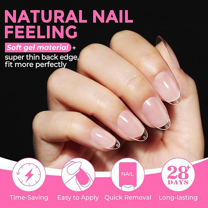 UNA GELLA Short Almond Round Fake Nails 216pcs Almond Press on Nails Pre-shape Oval Gel Nail Tips for Full Cover Acrylic Short Round Nails For Nails tips Extension 12 Sizes