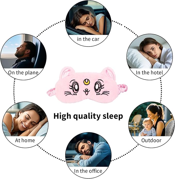 PERFECTSIGHT Sleep Eye Masks, Cute Cat Sleep Eye Cover Lightweight Adjustable Eyeshade Mask Cover for Women Men Sleep Travel Nap, Pink+White Kitty