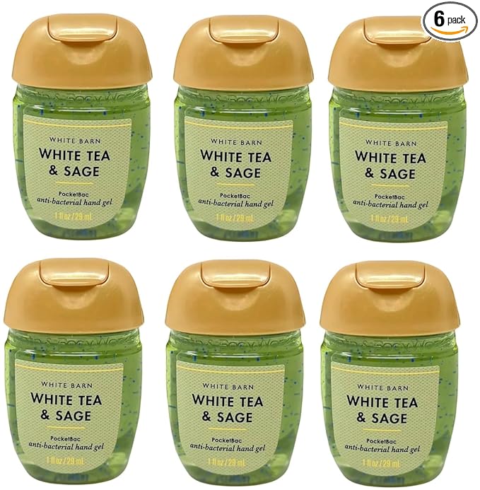 Bath and Body Works Classic and Seasonal Scents Pocketbac Gel Sanitizers - Pack of 6-1 oz each (White Tea and Sage)