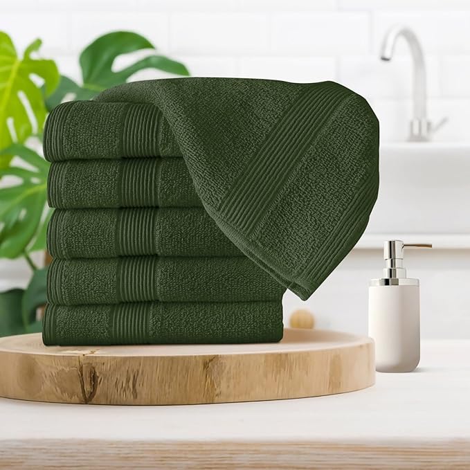 Belizzi Home Ultra Soft 6-Piece Hand Towel Set 16x28-100% Ringspun Cotton - Durable & Highly Absorbent Hand Towels - Ideal for use in Bathroom, Kitchen, Gym, Spa & General Cleaning - Olive Green
