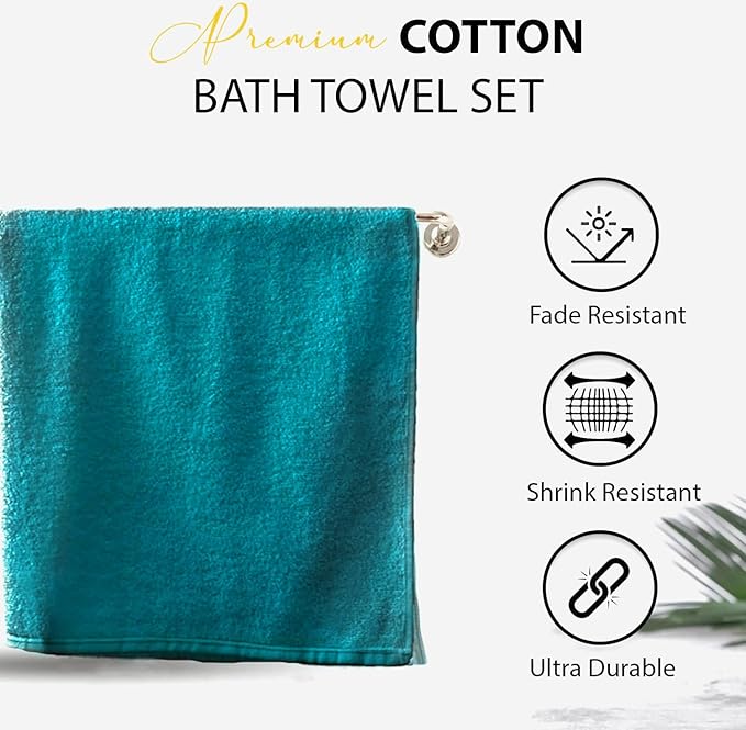 KAHAF COLLECTION 100% Cotton Bath Towels, 24x48 Pack of 6 Towels, Quick Dry, Highly Absorbent, Soft Feel Towel, Gym, Spa, Bathroom, Shower, Pool, Luxury Soft Towels (Teal, KC-2448-6-TEAL)
