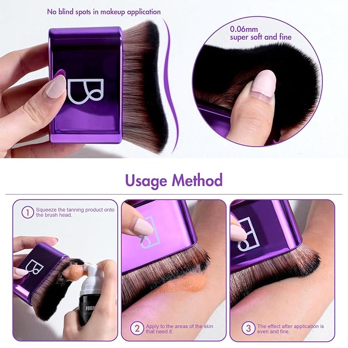 BS-MALL Self Tanning Body Brush Makeup Brushes Set of 2 – Multi-Purpose Body Brush & Ultra-Soft Synthetic Bristles, Perfect for Face & Body Application & Travel & Daily Use (Bright Purple)